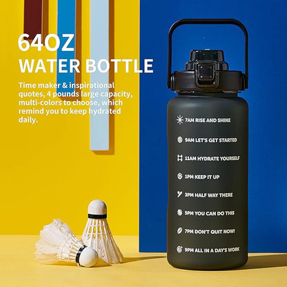 64oz,100oz,128oz Large Motivational Water Bottle with Time Marker, Leakproof & BPA Free Half Gallon Big Water Bottle with Straw Handle Tritan Frosted Water Jug for Gym,Fitness,Outdoor Sports