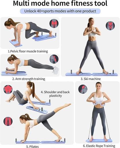 Pilates Reformer Board for Home, 12-in-1 Split Portable Pilates Machine with Ski Simulator & Digital Timer | Home Workout Equipment Kit for Full Body, Abs, Glutes, Balance Training