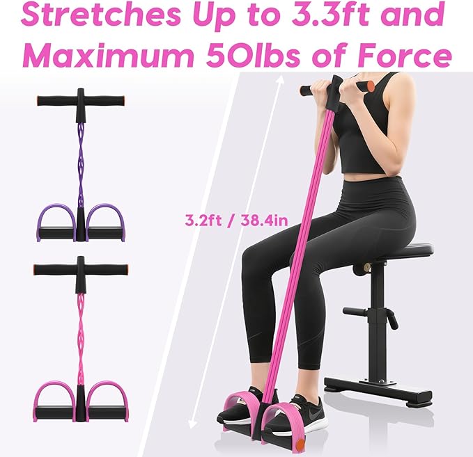 Resistance Bands with Handles, 6-Tube Elastic Foot Pedal Resistance Bands, Natural Rubber Ankle Puller Sit-up Exercise, Multifunction Fitness Band for Abdomen, Waist, Arm, Leg Stretching Training