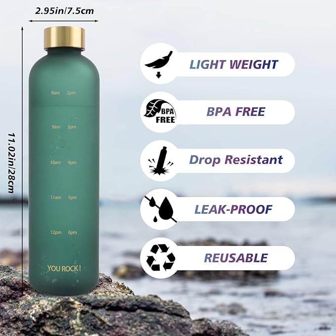 32oz Water Bottles with Times to Drink, Motivational Water Bottle with Time Marker, BPA Free Reusable Water Bottle with Hydrating Reminder for Gym Fitness Workout Travel