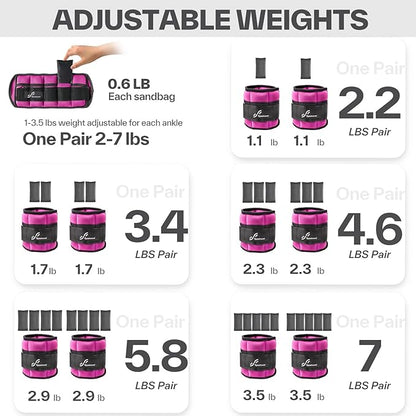 Sportneer Adjustable Ankle Weights for Women and Men 7 lbs/Pair Adjustable Leg Weights with Secure Straps, Strength Training Weighted for Yoga, Walking, Running, Aerobics, Gym, Physical Therapy