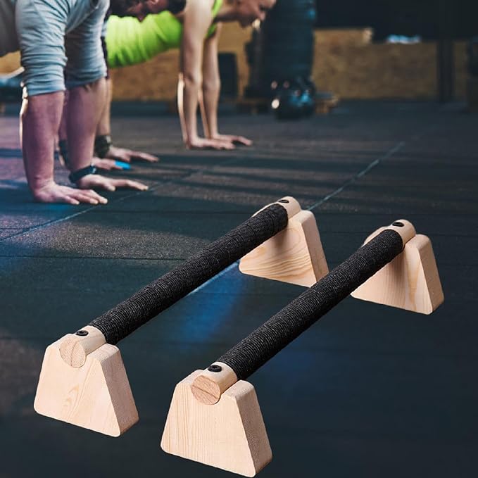 2Pcs Wood Push Up Bars for Adults, Non-Slip Base Parallettes for Strength Training, Planks, Calisthenics, Home Workout Equipment- 40CM