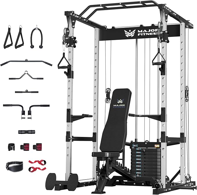MAJOR FITNESS Drone1 Power Cage - Multi-Function Power Rack for Home Gym, Squat Rack, Cable Crossover System, for Strength Training