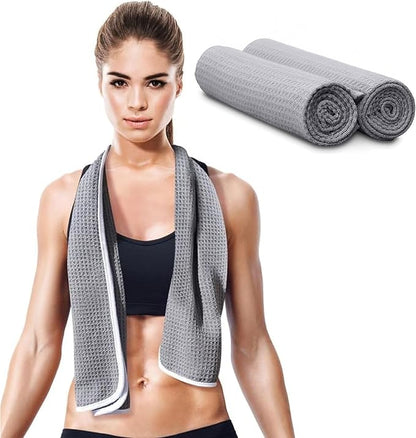 Microfiber Cooling Towels for Neck and Face - 2 Pack 44x16.5” Mesh Quick Dry Gym Towels for Working Out with Waterproof Bag and Carabiner - Sweat Rag for Gym, Sports, Outdoor Activities