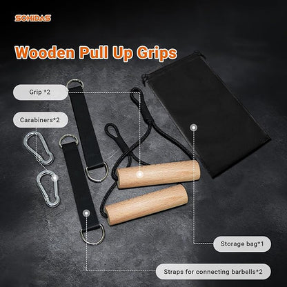 Wooden Pull Up Balls Grips Hand Grips Strength Trainer Exerciser for Chin Up Bar, Kettlebell, Barbell Home Gym Workout Equipment Rock Climbing Grips for Strength Training Max Load 500lbs