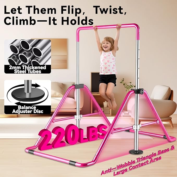 Kids Gymnastics Bar Gymnastic Equipment for Home Adjustable Height Gymnastic Training Bar Gymnastic Stuff for 3-7 Years Old Girls