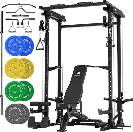 MAJOR FITNESS Drone3 Power Rack, 2500lbs Multi-Function Home Gym Squat Rack with Dual Pulley System, Pull-Up Bar & J-Hooks, Heavy-Duty Steel Frame for Maximum Stability & Strength Training