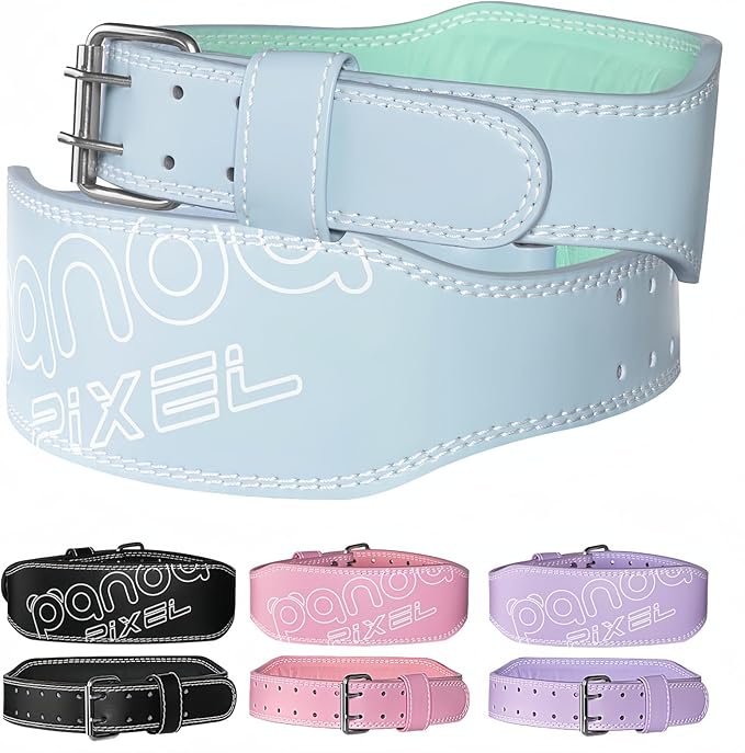 Weight Lifting Belt, Pixel Panda Leather Gym Belt for Women, 4 Inches Padded Lumbar Support for Ladies Fitness Squat Deadlift Heavy Duty Cross Training Gym Powerlifting Workout