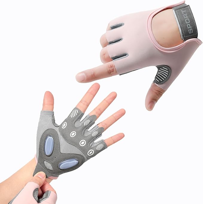 Fingerless Cycling Gloves Women Anti-Slip Shockproof Mesh Lightweight Workout Gloves Gym Exercise Fitness Rowing
