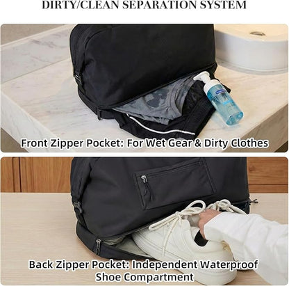 Timeet Expandable Gym Duffel Bag For Women with Yoga Mat Strap, 47L Sports Duffle Bag With Shoes Compartment&Dry Wet Pocket, Water Resistant Carry on Sports Weekend Travel Overnight Bag, Ink Black