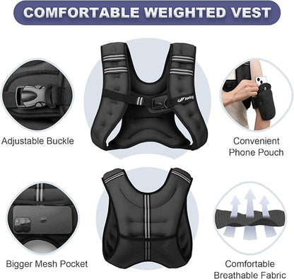 Weighted Vest Woman 5lb/8lb/10lb/12lb/15lb/20lb/25lb/30lb Weight Vest for Women Men, Rucking Vests with Reflective Stripe for Running Workout Walking Strength Training Weight Loss Fitness Weightlifting