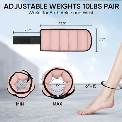 APEXUP 10lbs/Pair Adjustable Ankle Weights for Women and Men, Modularized Leg Weight Straps for Yoga, Walking, Running, Aerobics, Gym, Physical Therapy