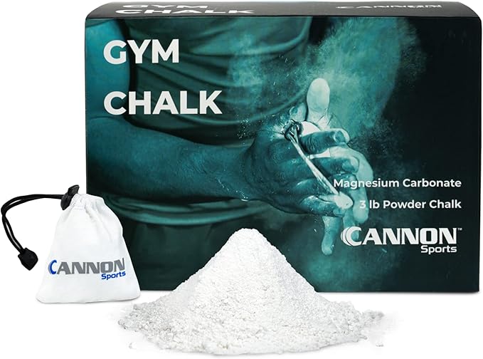 Cannon Sports Gym Chalk Powder – 3 Pounds of Magnesium Carbonate Loose Chalk with Resealable Bag & Chalk Bag Sock – Pro Non-Slip, Sweatproof Grip for Weightlifting, Gymnastics, Rock Climbing and More