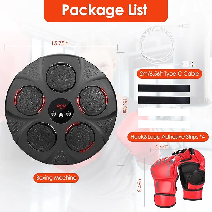 KOCASO Music Boxing Machine with Boxing Gloves - Wireless Smart Music Boxing Machine, 9 Speeds & 9 Modes Light - Wall Boxing Punching Pad Electronic Workout Machine for Home Gym