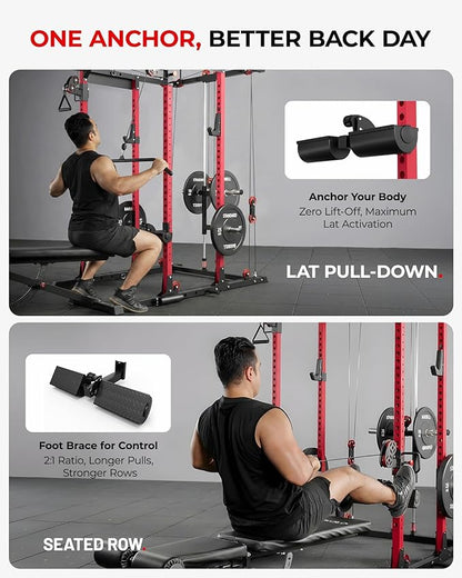 Mikolo K6 2.0 Power Cage, Power Rack with Cable Crossover System, 2000LBS Squat Rack with LAT Pull Down System, Functional Trainer with Aluminum Pulley System for Home Gym