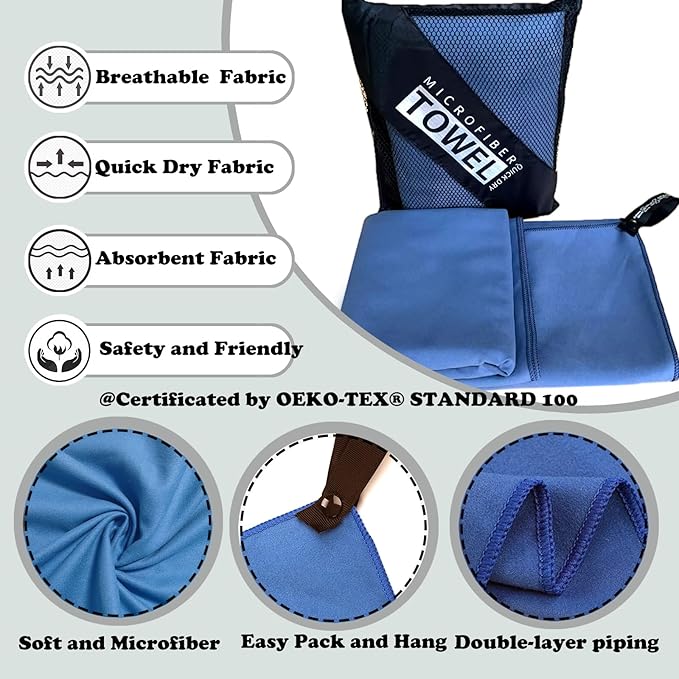 Reusable Quick Dry Beach Towels,Microfiber Travel Towel,Compressed Lightweight Bath Towel for Beach Hiking Gym Yoga Travel Sports Swimming Camping(Navy Blue, 16"*32")