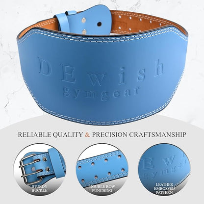 Leather Gym Fitness Belt, 4" & 6" Padded Lumbar Back Support, 10 Adjustable Holes for Weightlifting Powerlifting Bodybuilding Deadlift Squat Workout Strength Training