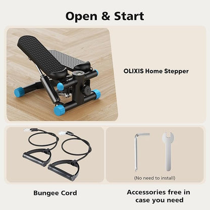 OLIXIS Steppers for Exercise at Home Workout Equipment, Mini Stepper Exercise Machine for Senior Citizens, Twist Stepper with Resistance Bands, Cardio Weight Loss Equipment Home Fitness