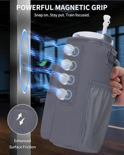 sportsnew Magnetic Gym Bag for Women Men, Water Bottle Carrier Holder with Strap & Phone Pockets for 40oz Tumbler with Handle, 4 Built-in Magnets Small Gym Bag for Sports, Workout, Fitness, Walking