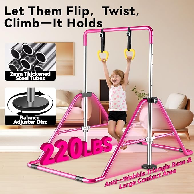 Kids Gymnastics Bar Gymnastic Equipment for Home Adjustable Height Gymnastic Training Bar Gymnastic Stuff for 3-7 Years Old Girls