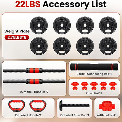 Adjustable Dumbbell Set, 22/33/45/70/90lbs Free Weight Set with Connector, 5-in-1 Dumbbell Set for Barbells, Kettlebells, Push up Stand, Weight Plate, Fitness Exercises for Home Gym Suitable Men/Women