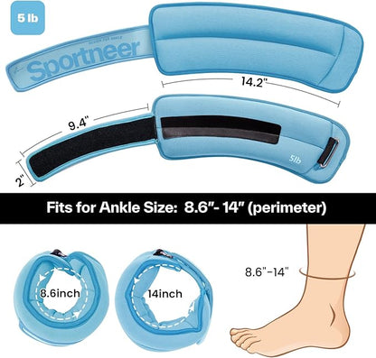 Sportneer Ankle Weights 0.5/1/2/3/5 LBS 1 Pair Wrist Leg Arm Weights for Women Men Kids Child with Adjustable Straps, Strength Weighted for Jogging Running Walking Fitness Gym Workout