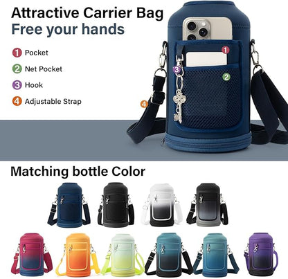 1 Gallon Water Bottle Insulated | Thickened Stainless Steel Vacuum Metal Water Jug | Portable Sports Large for Gym and Hiking with Straw, Carrier Bag, Handle Strap | BPA-Free 128 oz
