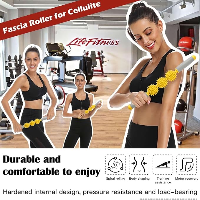 Cellulite Massager, Fascia Blaster for Cellulite, Muscle Roller Stick Lymphatic Drainage Massager for Relif Body Sorness, Trigger Points, Sports Legs, Back Recovery, Luminous Yellow