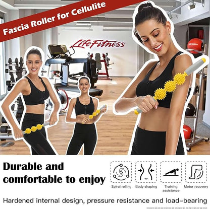 Cellulite Massager, Fascia Blaster for Cellulite, Muscle Roller Stick Lymphatic Drainage Massager for Relif Body Sorness, Trigger Points, Sports Legs, Back Recovery, Luminous Yellow
