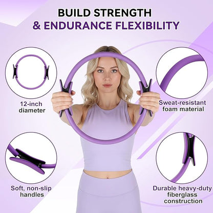 LiKiLiKi Pilates Ring and Ball Set, Home Pilates Equipment for Women with Resistance Bands, 12'' Magic Circle, 9.8'' Ball, for Strength, Toning and Flexibility, Fitness Essentials Starter Accessories