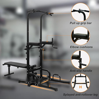 Power Tower Pull Up Dip Station Assistive Trainer Multi-Function Home Gym Strength Training Fitness Equipment 440 LBS