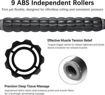 Muscle Roller Massage Roller Stick- Deep Tissue Fascia Blaster for Myofascial Pain Relief, Lymphatic Drainage & Body Sculpting, Handheld Physical Therapy & Recovery Tool (Gray black-18 inch)