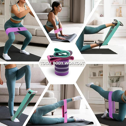 Exercise Bands, 3 Levels Fabric Resistance Bands for Working Out, Workout Bands Resistance for Women & Men, Multi-Colored Fabric Booty Bands for Leg Strength Training, Rehab, Yoga