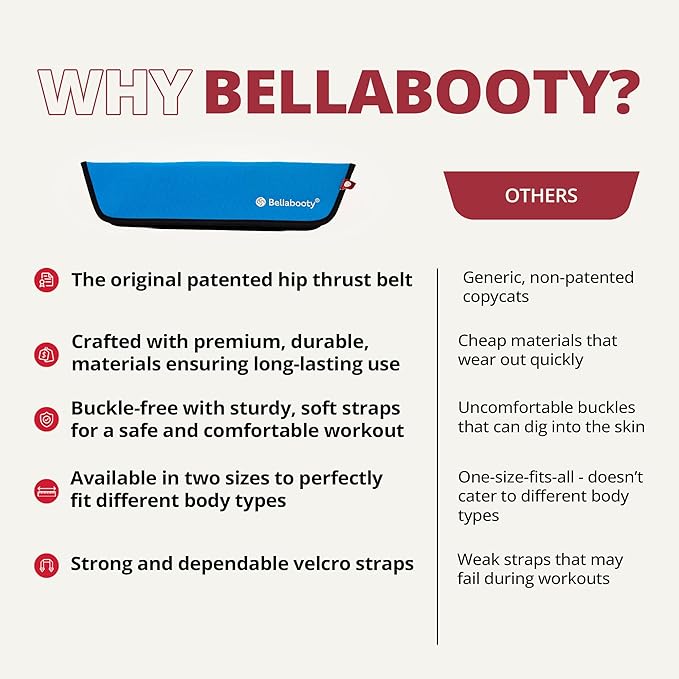 Bellabooty Premium Hip Thrust Belt - Adjustable Exercise Belt for Glutes & Squats, Hip Thrust Pad for Comfort, Versatile Gym Equipment for Home - Weightlifting Belt Support for Women