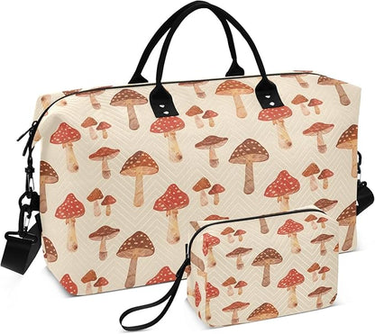 Weekender Bags Travel Duffel Gym Bag Mushrooms Retro Carry on Overnight Tote Bag with Toiletry Bag for Airplane Travel Trip Gym Yoga