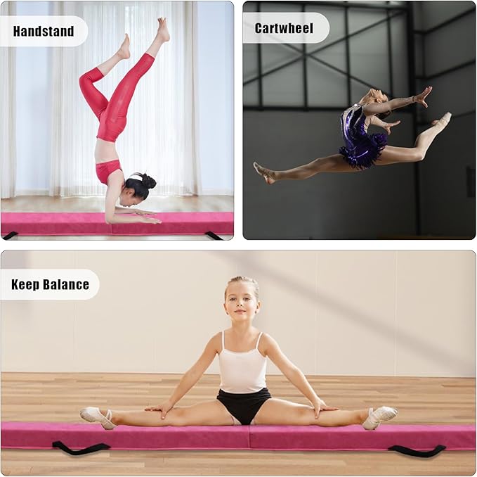 8FT/9.5FT Folding Balance Beam, Portable Gymnastics Beam Equipment with Non Slip Rubber Base & Suede Cover for Training/Practice/Professional Home Exercise