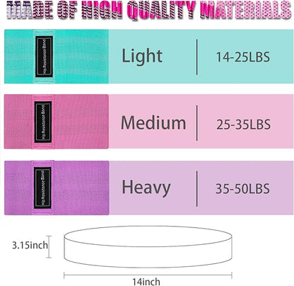 Exercise Bands, 3 Levels Fabric Resistance Bands for Working Out, Workout Bands Resistance for Women & Men, Multi-Colored Fabric Booty Bands for Leg Strength Training, Rehab, Yoga