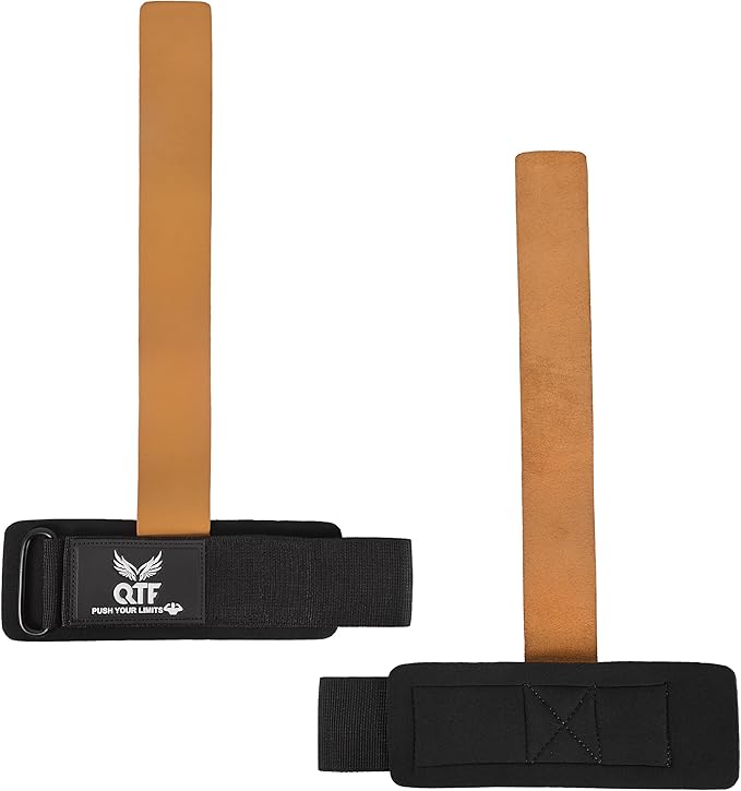 QTF Leather Lifting Wraps, Wrist Straps for Weightlifting, Wrist Support for Working Out, Bodybuilding, MMA, Powerlifting, Strength Training, Men & Women