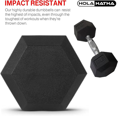 HolaHatha Hexagonal Dumbbell Weights Set, Home Gym Equipment Set, Portable Weighted Exercise Dumbbells for Fitness, Training, and Lifting Workouts