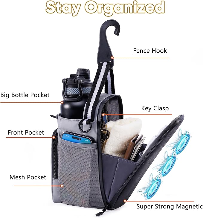 Magnetic Gym Bag for Water Bottle – Fits Up to 46oz, Sling Water Bottle Holder with Strap & Phone Pocket, Magnetic Workout Bag for Gym, Fitness, Outdoor, Men & Women