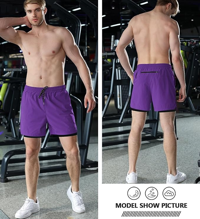 Aolesy Men's 2 in 1 Running Shorts 5" Workout Gym Athletic Shorts for Men Quick Dry Lightweight Training Shorts with Pockets