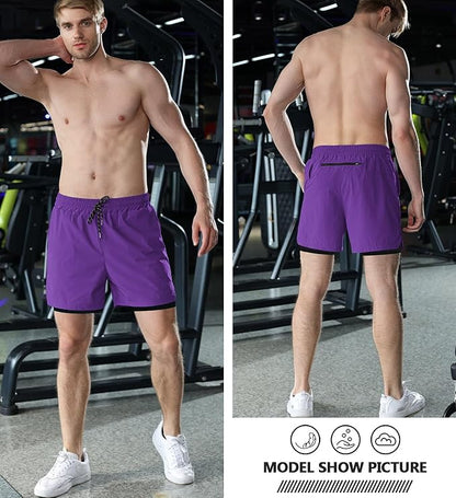Aolesy Men's 2 in 1 Running Shorts 5" Workout Gym Athletic Shorts for Men Quick Dry Lightweight Training Shorts with Pockets