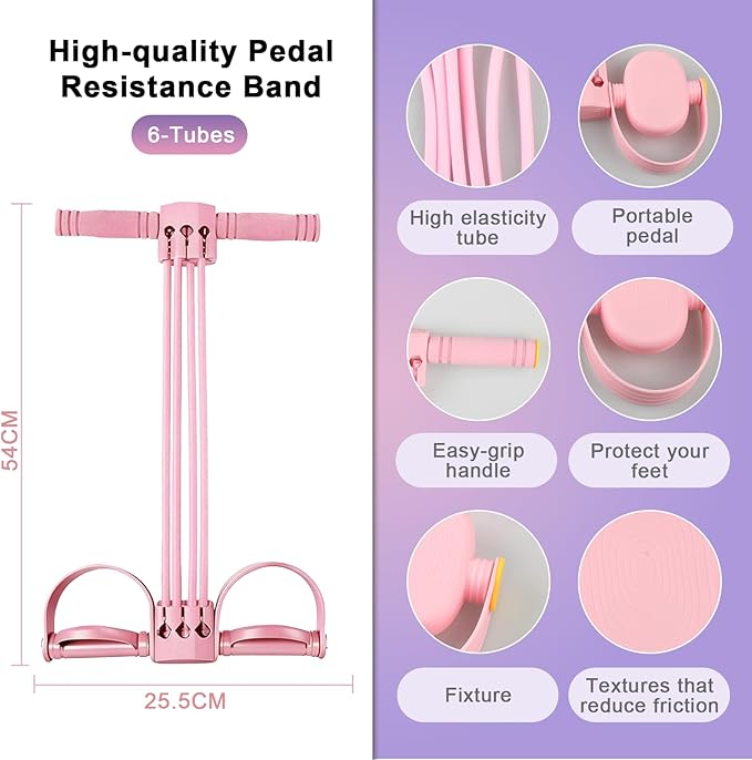 Pedal Resistance Band with Handle,Upgrade 6-Tube Detachable Yoga Bands,Multi-Functional Resistance Band Fitness Equipment, for Full Body Stretching, Shaping and Fat Reduction Training