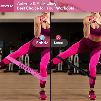 EOX Exercise Resistance Fabric Loop Bands, Non-Slip Resistance Workout Bands for Legs & Butt and Glutes, 5 Resistance Levels Hip Training Bands (Pink)