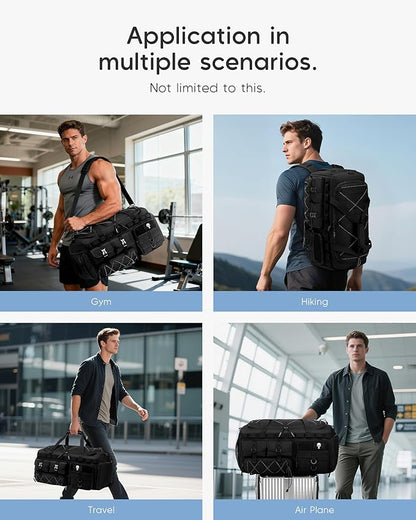 3 in 1 Large Tactical Gym Bag for Men Woman 54L Travel Duffle Bag with Shoe Compartment Backpack Range Bag for Equipment Football Weekender Overnight Workout