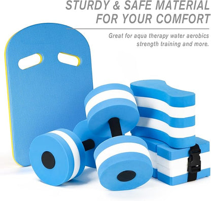 NEAGLORY 5 Pieces Water Aerobics Set, Aquatic Exercise Set Pool Fitness Equipment with Foam Dumbbell, Swim Kickboard, Pull Buoy, Aquatic Swim Belt for Water Workout