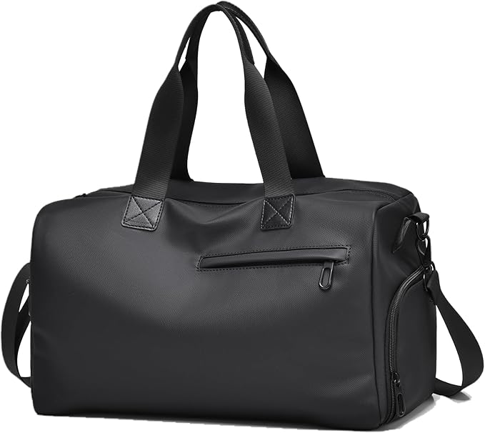 Small Gym Bag for Men Women, 18L Waterproof Travel Duffle Bag with Shoe Compartment & Wet Pocket, Carry on Personal Item Bags for Travel Airplane, Black