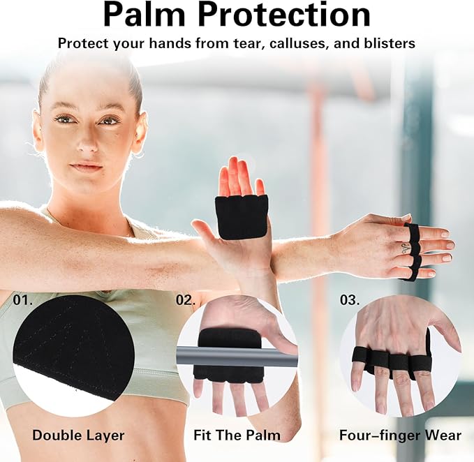 Gym Gloves for Men Weight Lifting, Four-Finger Leather Pull Up Gloves, Anti-Slip Men's Weightlifting Glove Workout Palm Guard Glove, Weight Lifting Glovess for Men Women Fitness Training (Black)