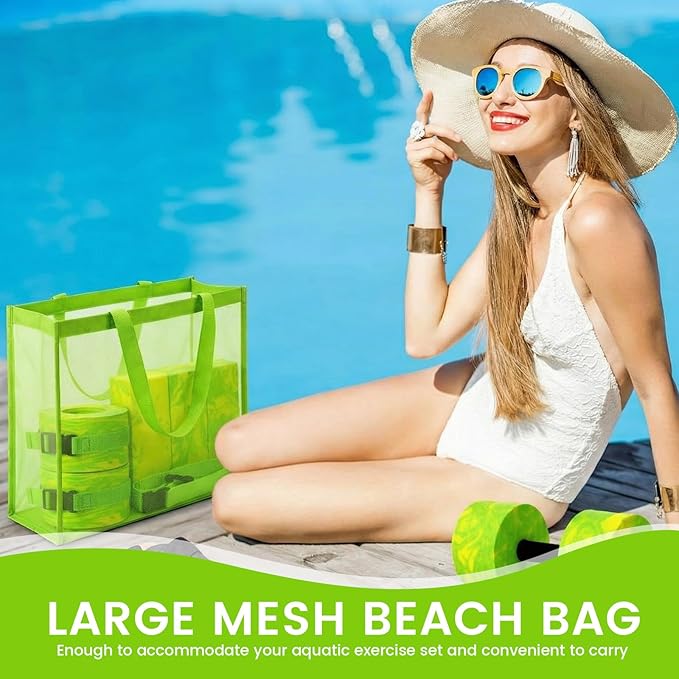 6 Pcs Aquatic Exercise Set Water Aerobics Set Large Mesh Beach Bag Pool Fitness Equipment Foam Water Dumbbell Ankle Swimming Weight Aquatic Swim Belt for Exercise Weight Loss