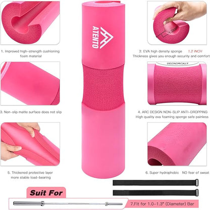 ATENTO 10Pcs Barbell Pad Set with Weight Lifting Belt, Thick Cushion Hip Thrust Pad for Bench Press, Lunges, Workout, Leg Exercise, Squat Bar Pad for Relief Pressure from Neck & Shoulder for Smith machine & Olympic Bars, with 2 Gym Ankle Straps, Hip Re...